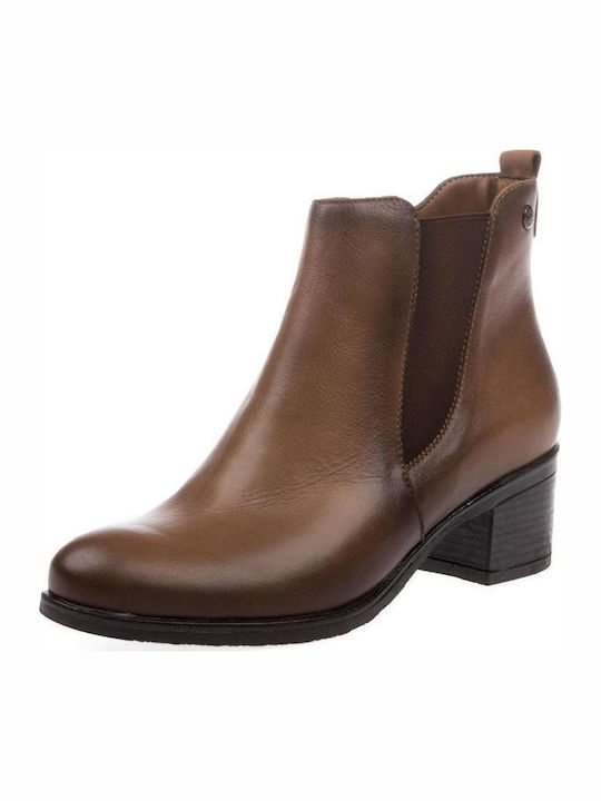 Leather Women's Ankle Boots with Medium Heel Tabac Brown