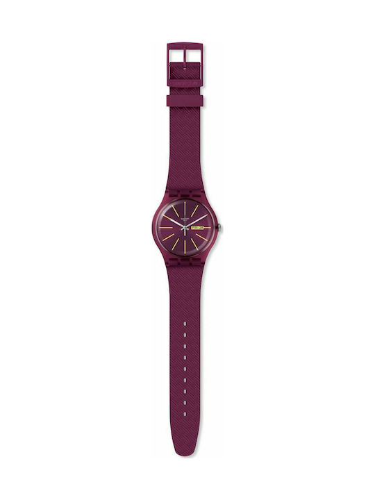 Swatch Winery Three Hands Uhr Batterie mit Lila Kautschukarmband