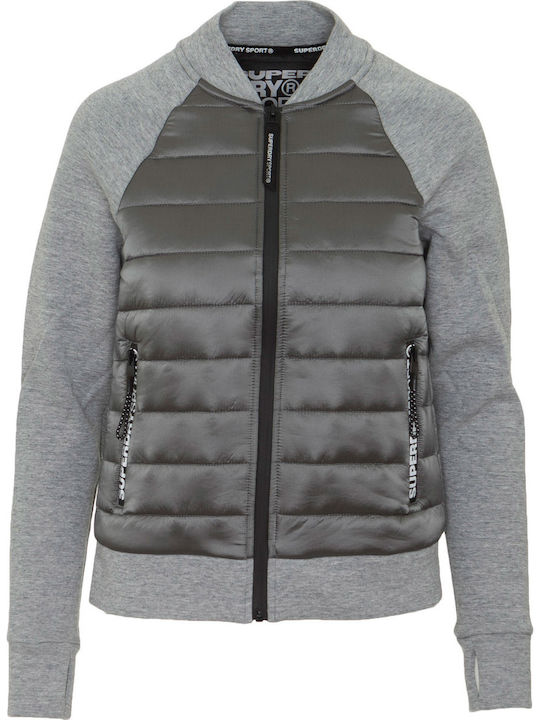 Superdry Core Gym Tech Hybrid Women's Short Puffer Jacket for Winter Gray