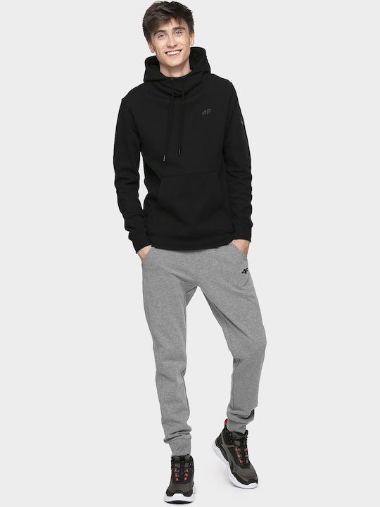 4F Men's Sweatshirt with Hood and Pockets Black H4Z19-BLM070-20S