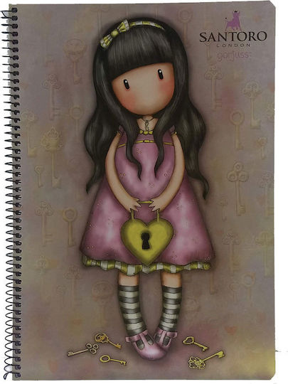 Santoro Spiral Notebook Ruled A4 90 Sheets 3 Subjects Gorjuss 1pcs (Μiscellaneous Designs/Colors)