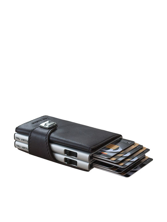 Click & Slide Δερμάτινο Ανδρικό Πορτοφόλι Καρτών με RFID και Μηχανισμό Slide Καφέ