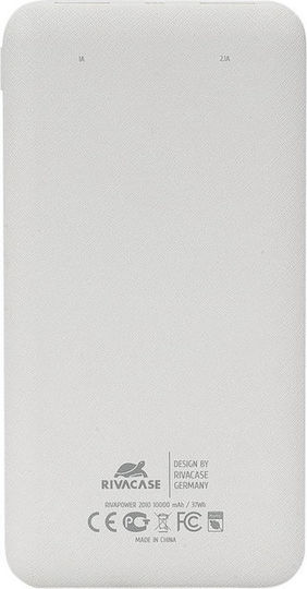 Rivacase VA2010 Power Bank 10000mAh με 2 Θύρες USB-A Λευκό