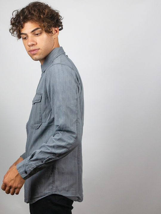 Long-sleeved Denim Shirt Gray