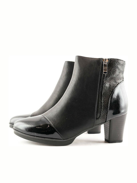 Antrin Leather Women's Ankle Boots with Medium Heel Black