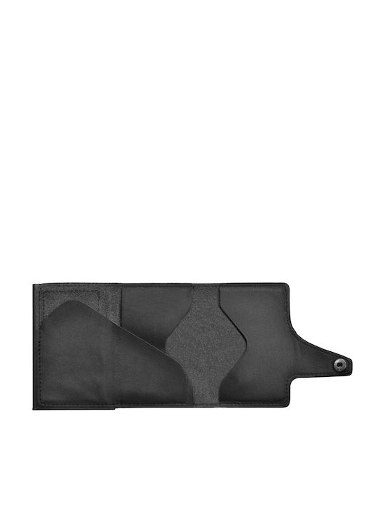 Click & Slide Δερμάτινο Ανδρικό Πορτοφόλι Καρτών με RFID και Μηχανισμό Slide Μαύρο