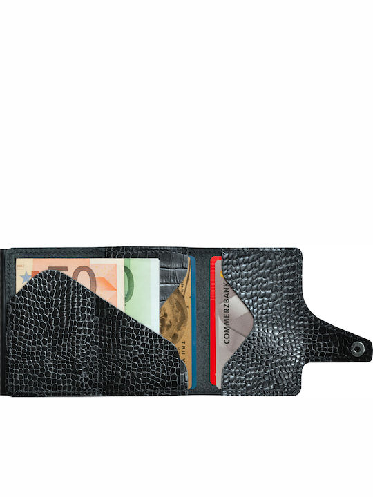 Click & Slide Leather Men's Wallet Cards with RFID and Slide Mechanism Black