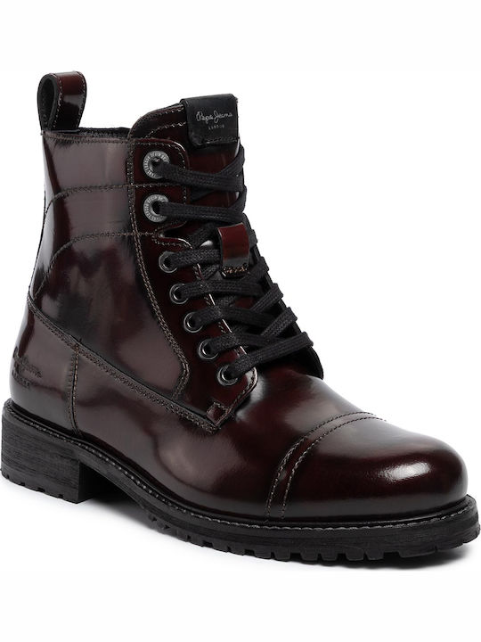 Pepe Jeans Melting Bass Leder Damen Knöchelstiefel Burgundisch