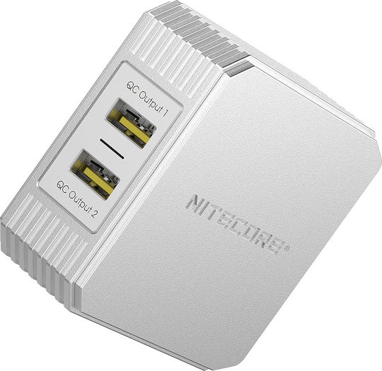 NiteCore Charger Without Cable with 2 USB-A Ports Quick Charge 3.0 Whites (UA42Q)