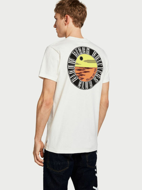 Scotch & Soda Basic Artwork T-shirt Bărbătesc cu Mânecă Scurtă Alb