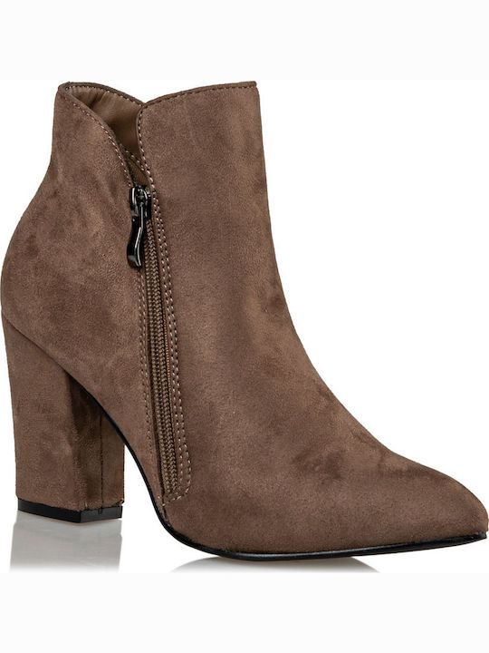 Envie Shoes Suede Women's Ankle Boots with High Heel Brown