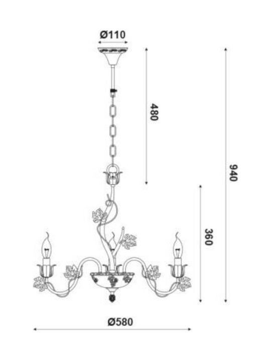 Aca Chandelier Candlestick 3xE14 Blue 58cm EG170603PB