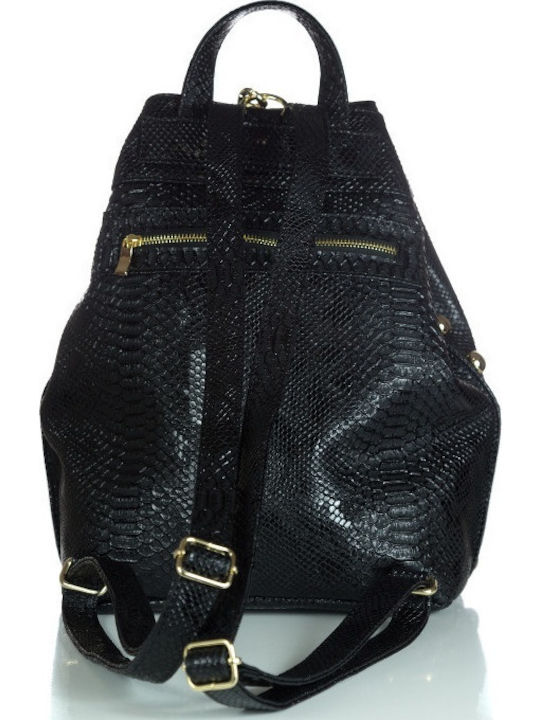 Black n' Metal Croco Pattern Geantă de damă De spate Black With Gold Grommet
