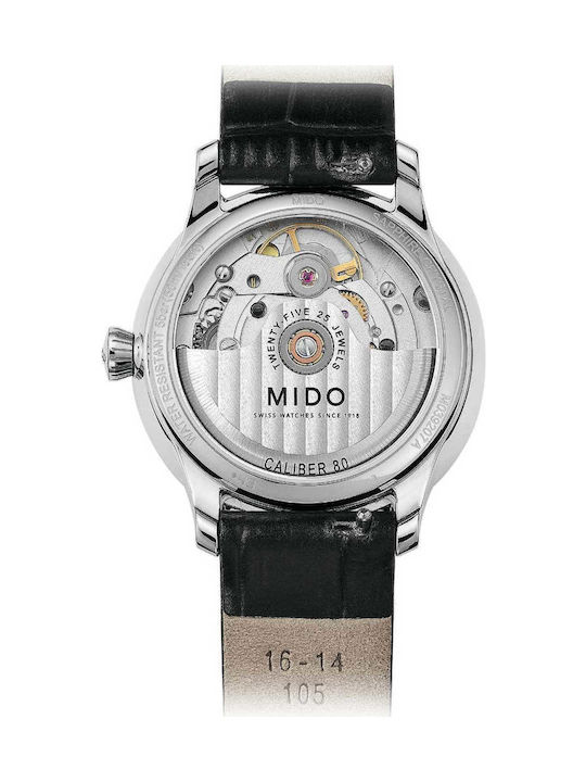 Mido Baroncelli Lady Day Diamonds Γυναικείο Ρολόι 27.9mm Αυτόματο με Δερμάτινο Λουράκι