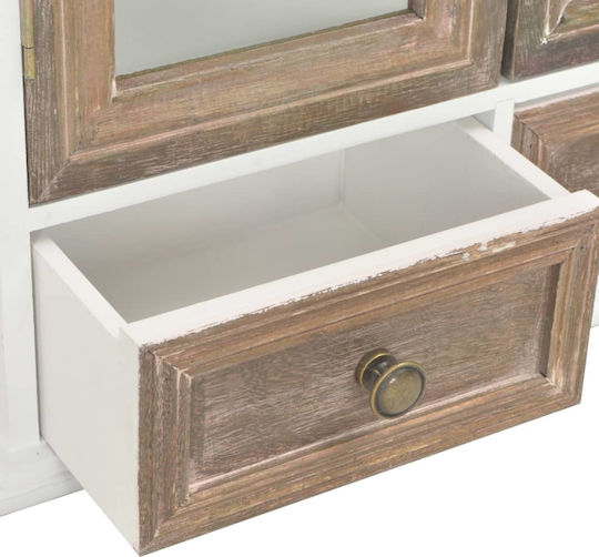 Wall Living Room Display Cabinet made of Solid Wood with Glass White / Natural 49x22x60cm