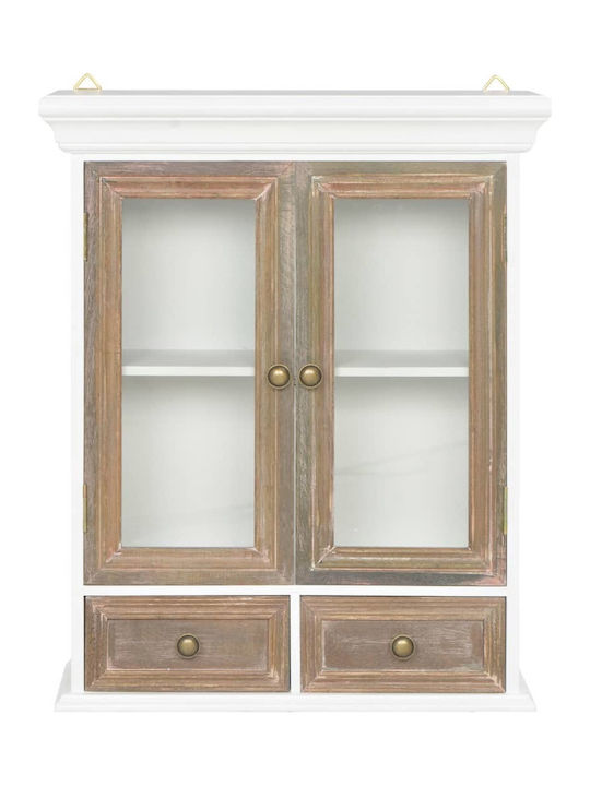 Wall Living Room Display Cabinet made of Solid Wood with Glass White / Natural 49x22x60cm