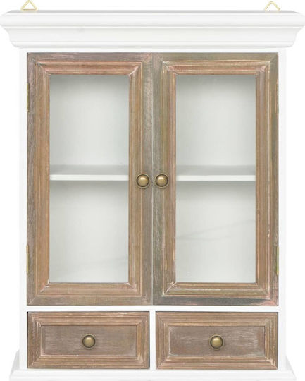 Wall Living Room Display Cabinet made of Solid Wood with Glass White / Natural 49x22x60cm