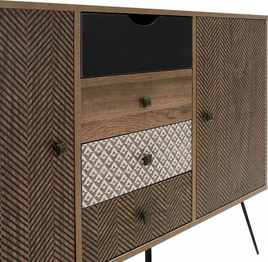 Boho Wooden Sideboard With Drawers Walnut 122x40x86cm