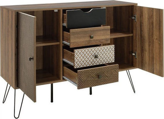 Boho Wooden Sideboard With Drawers Walnut 122x40x86cm