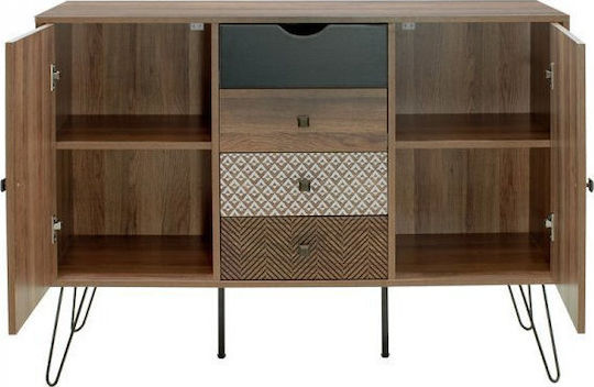 Boho Wooden Sideboard With Drawers Walnut 122x40x86cm