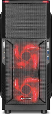 Sharkoon T3-W Midi Tower Computer Case with Window Panel Red