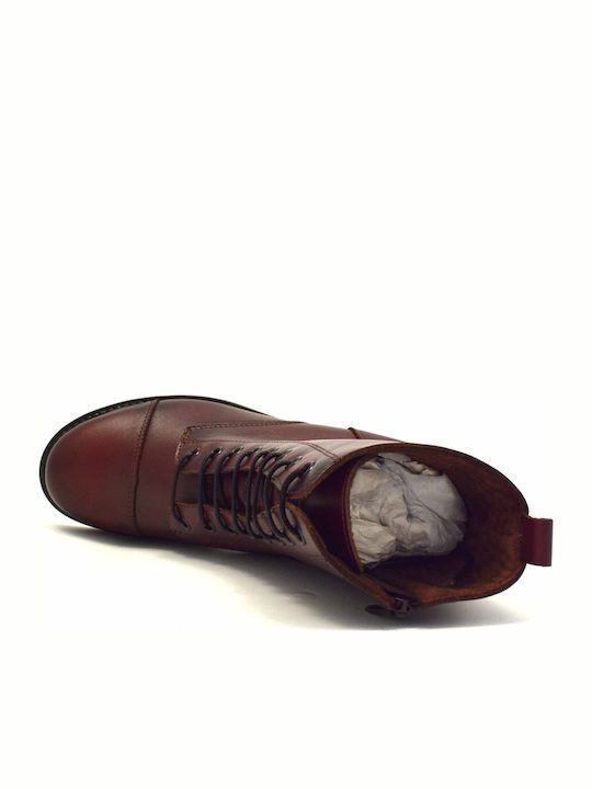 Leather Women's Ankle Boots Burgundy