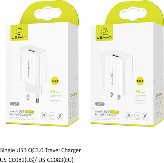 Usams Ladegerät ohne Kabel mit USB-A Anschluss 18W Weißs (T22)