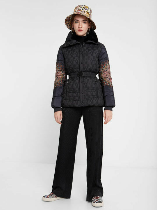 Kurz Damen Puffer Jacke für Winter Schwarz