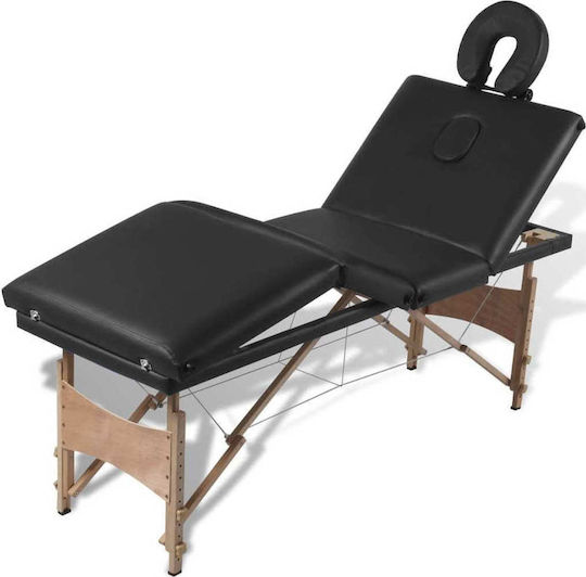 vidaXL Wooden Portable/Folding Black Massage and Physiotherapy Bed 186x68cm 4 Positions