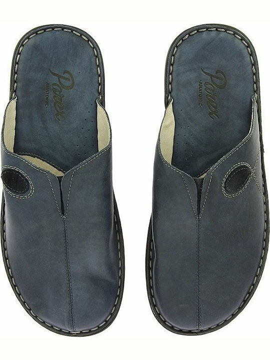 Parex Men's Leather Slippers Blue