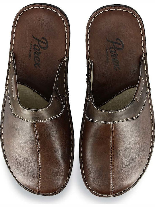 Parex Men's Leather Slippers Brown