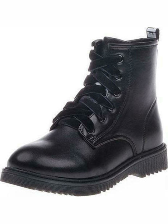 IQ Shoes Alexis Kids Leather Military Boots with Zipper Black