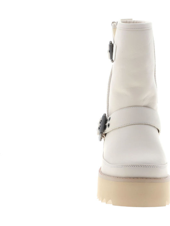 1106913 Leder Stiefeletten Damen Beige