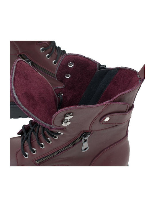 Leather Women's Ankle Boots Burgundy