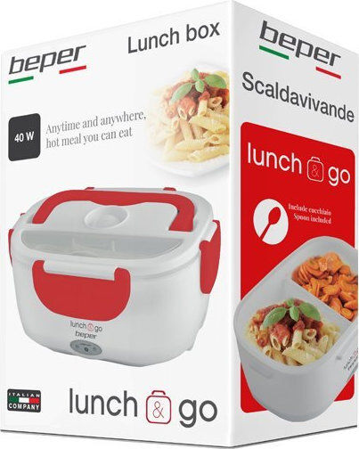 Beper Electric Plastic Red Lunch Box With Compartments 1.1lt