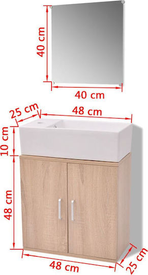 vidaXL Πάγκος με Νιπτήρα & Καθρέπτη Μ48xΒ25xΥ48cm Δρυς