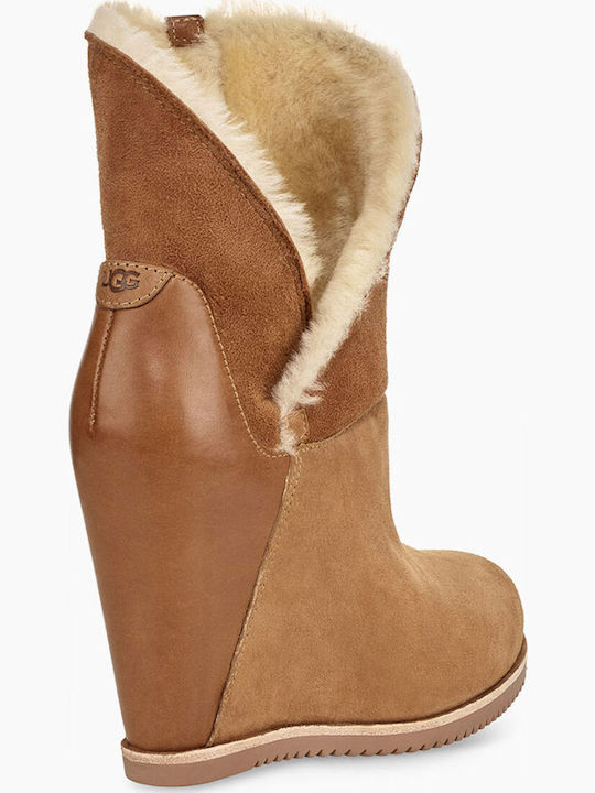 1105576 Suede Women's Ankle Boots Platform & Fur Chestnut