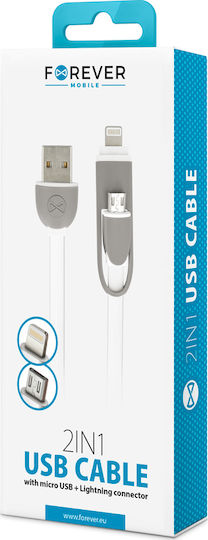 Forever Flach USB zu Blitzschlag / Micro-USB Kabel 1.8A Weiß 1m