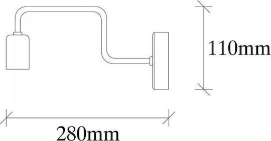 Pakketo PWL-0053 Klassisch Leuchte Wand mit Fassung E27 Schwarz 28x11x4cm