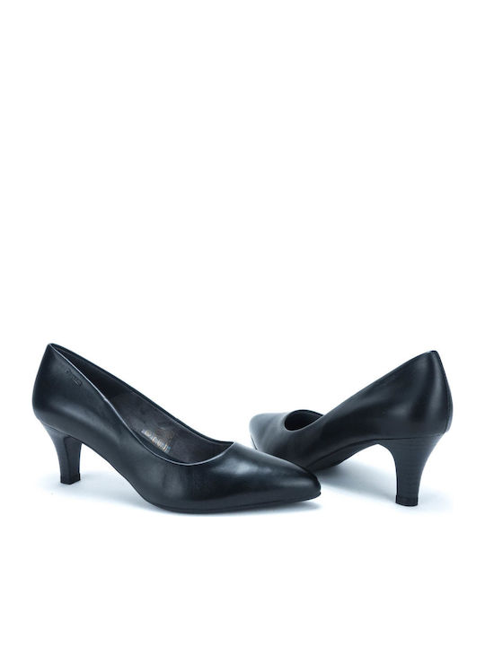 Leder Spitze Zehe Pumps mit Chunky Mittlerem Absatz Schwarz