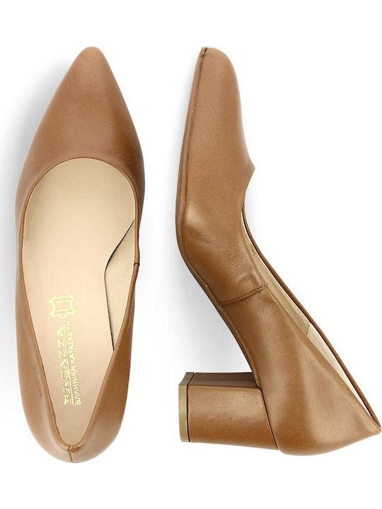 Anatomic Leather Pointed Toe Camel Medium Heels