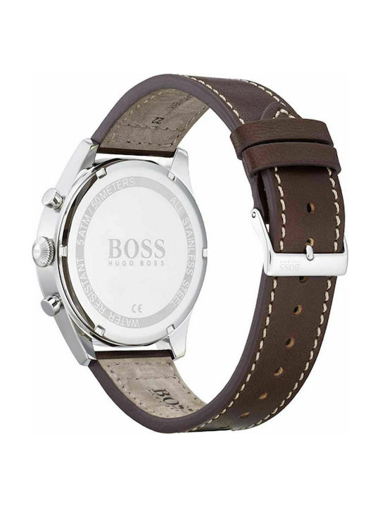 Hugo Boss Pioneer Uhr Chronograph Batterie mit Braun Lederarmband