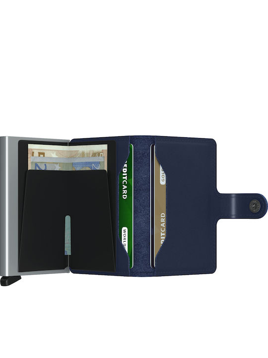 Miniwallet Original Δερμάτινο Ανδρικό Πορτοφόλι Καρτών με RFID και Μηχανισμό Slide Μπλε