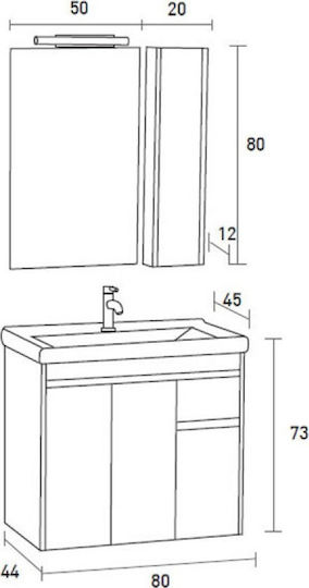 Pro Bagno Hermon 921 Countertop with Sink & Mirror with Light L80xW45xH73cm Beige
