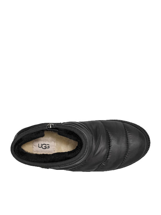 Ridge Mini Δερμάτινα Γυναικεία Μποτάκια με Πλατφόρμα & Γούνα Μαύρα