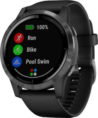 Garmin Vivoactive 4 Stainless Steel 45mm Αδιάβροχο Smartwatch με Παλμογράφο (Black/Slate)