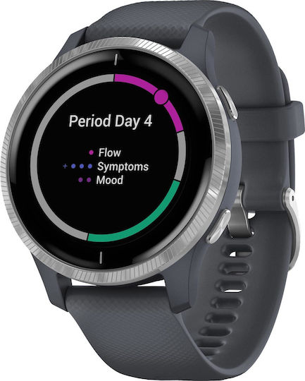 Garmin Venu Edelstahl 43mm Wasserdicht Smartwatch mit Pulsmesser (Silver / Granite Blue)