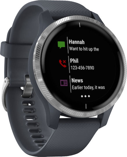 Garmin Venu Edelstahl 43mm Wasserdicht Smartwatch mit Pulsmesser (Silver / Granite Blue)