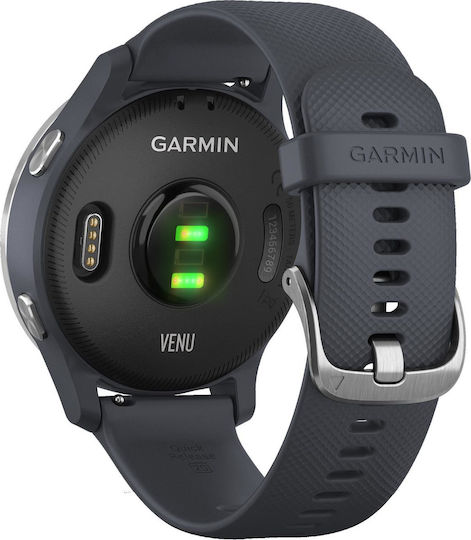 Garmin Venu Edelstahl 43mm Wasserdicht Smartwatch mit Pulsmesser (Silver / Granite Blue)