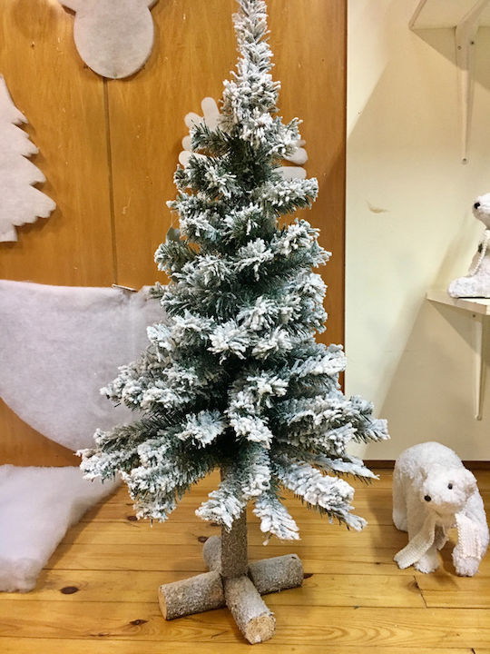 Christmas Tree with Wooden Base Snowy 90pcs and with Wooden Cross Base